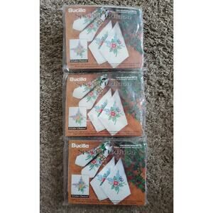 3 Bucilla Cloth Napkin Kit Floral Flowers Royal Elegance #64723 12 Napkins Total